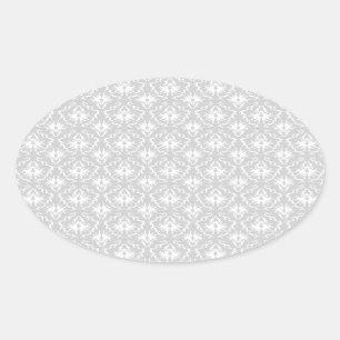 White en pastel Grey Damask Design. Ovale Sticker