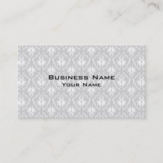 White en pastel Grey Damask Design. Visitekaartje (Voorkant)