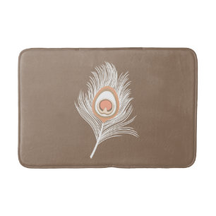 White en Peach Peacock Feather on Taupe Tan Badmat