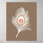 White en Peach Peacock Feather on Taupe Tan Poster (Voorkant)