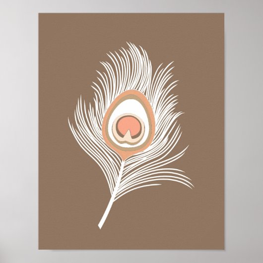 White en Peach Peacock Feather on Taupe Tan Poster (Voorkant)