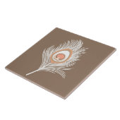 White en Peach Peacock Feather on Taupe Tan Tegeltje (Zijkant)