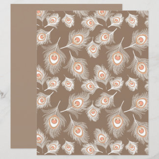White en Peach Peacock Feathers op Taupe Tan