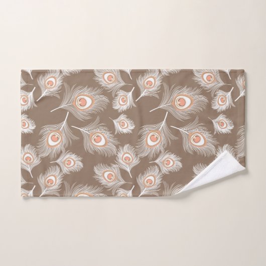 White en Peach Peacock Feathers op Taupe Tan Bad Handdoek (Handdoek)