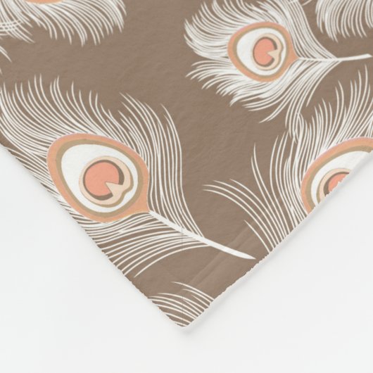 White en Peach Peacock Feathers op Taupe Tan Fleece Deken (Hoek)