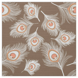 White en Peach Peacock Feathers op Taupe Tan Stof