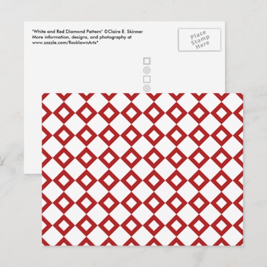 White en Red Diamond Pattern Briefkaart (Voorkant / Achterkant)