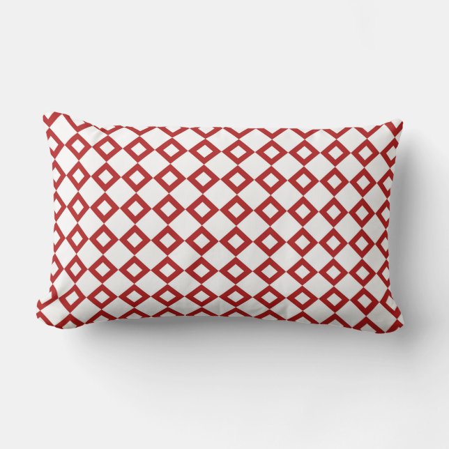 White en Red Diamond Pattern Kussen (Voorkant)