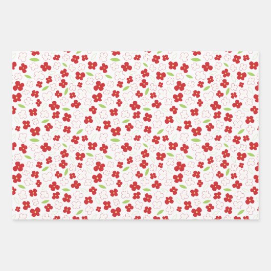 White en Red Flower Pattern Inpakpapier Vel (Voorkant 2)