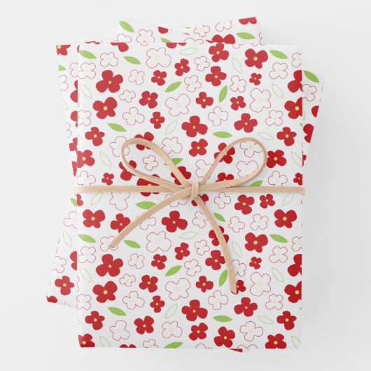 White en Red Flower Pattern Inpakpapier Vel (In situ)