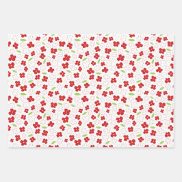 White en Red Flower Pattern Inpakpapier Vel