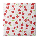 White en Red Flower Pattern Tegeltje (Voorkant)