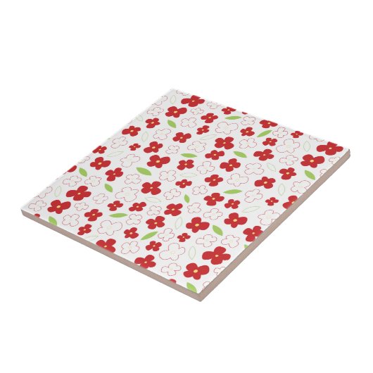 White en Red Flower Pattern Tegeltje (Zijkant)