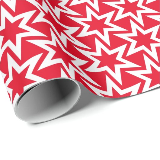 White en Red Geometric Star Pattern Cadeaupapier (Rol Hoek)
