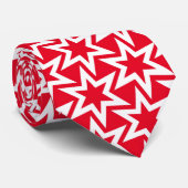 White en Red Geometric Star Pattern Stropdas (Opgerold)