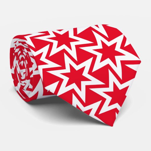 White en Red Geometric Star Pattern Stropdas (Opgerold)