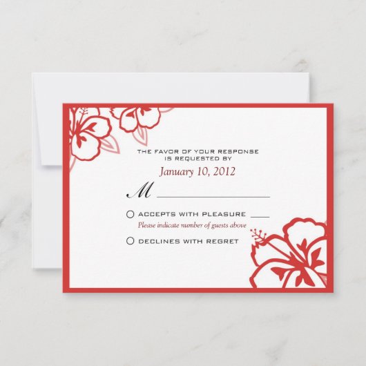 White en Red Hibiscus Flower Custom RSVP (Voorkant)