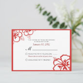 White en Red Hibiscus Flower Custom RSVP (Staand voorkant)