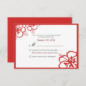 White en Red Hibiscus Flower Custom RSVP (Voorkant / Achterkant)