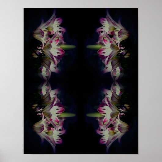 White en Red Lily Flowers Abstract Poster (Voorkant)