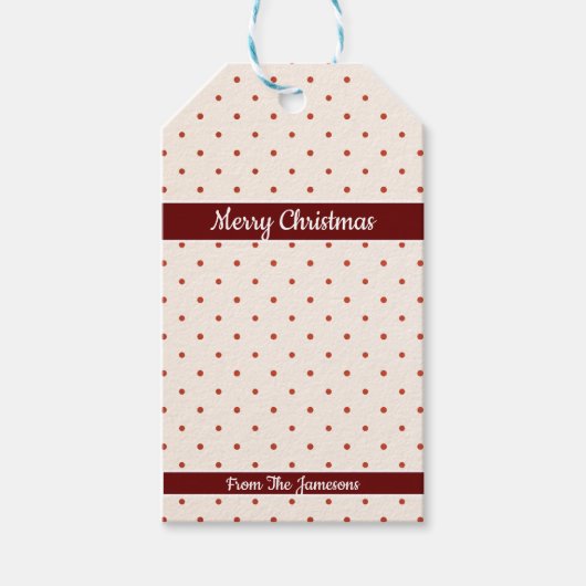 White en Red Pattern Dot Merry Kerstmis Cadeaulabel (Voorkant)