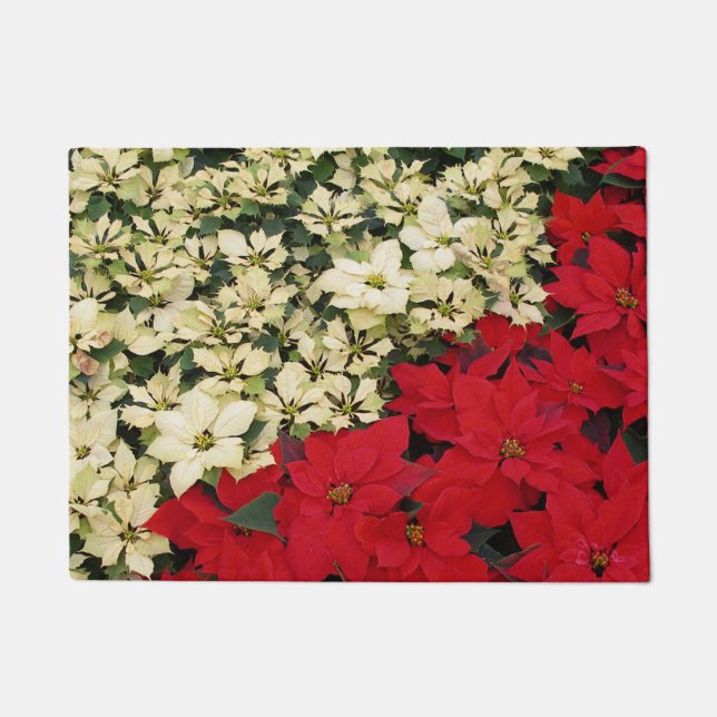 White en Red Poinsettias I Holiday Floral Deurmat (Voorkant)