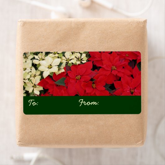 White en Red Poinsettias I Holiday Floral Etiket (Insitu)