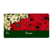 White en Red Poinsettias I Holiday Floral Etiket (Voorkant)