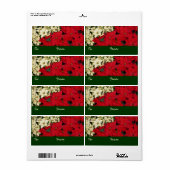 White en Red Poinsettias I Holiday Floral Etiket (Full Sheet)