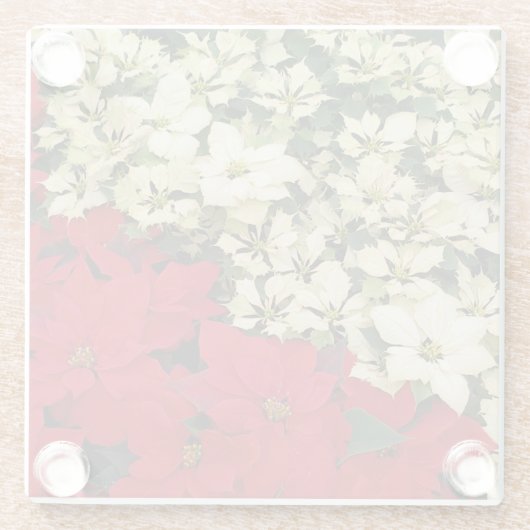 White en Red Poinsettias I Holiday Floral Glazen Onderzetter (Achterkant)