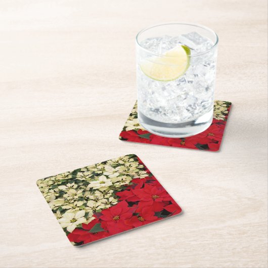 White en Red Poinsettias I Holiday Floral Kartonnen Onderzetters (Insitu)