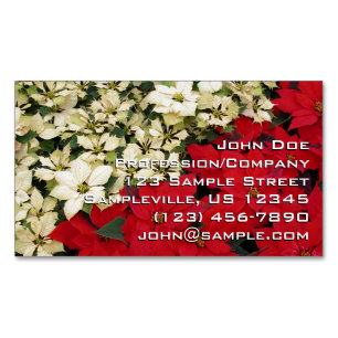 White en Red Poinsettias I Holiday Floral Magnetisch Visitekaartje