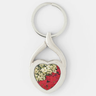 White en Red Poinsettias I Holiday Floral Sleutelhanger
