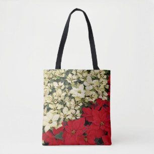 White en Red Poinsettias I Holiday Floral Tote Bag
