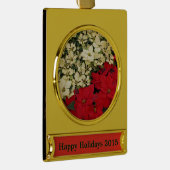 White en Red Poinsettias I Holiday Floral Verguld Banner Ornament (Rechts)