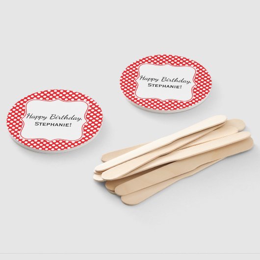 White en Red Polka Dot Birthday Handwaaier (Niet-gemonteerd)