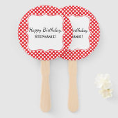 White en Red Polka Dot Birthday Handwaaier (Voorkant en achterkant)