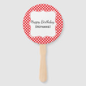 White en Red Polka Dot Birthday Handwaaier (Voorkant)