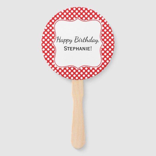 White en Red Polka Dot Birthday Handwaaier (Voorkant)