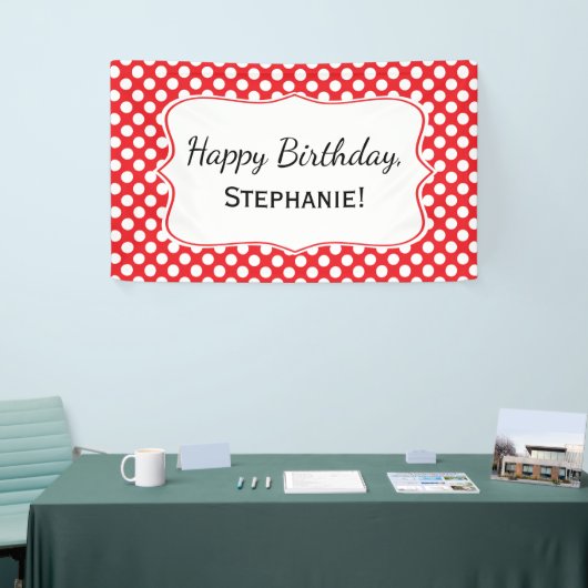 White en Red Polka Dot Birthday Spandoek (Beurs)