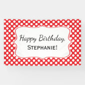 White en Red Polka Dot Birthday Spandoek (Horizontaal)