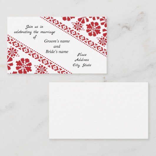 White en Red Tatreez Wedding Enclosure Card Informatiekaartje (Voorkant / Achterkant)