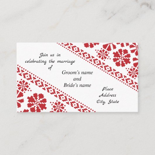 White en Red Tatreez Wedding Enclosure Card Informatiekaartje (Voorkant)