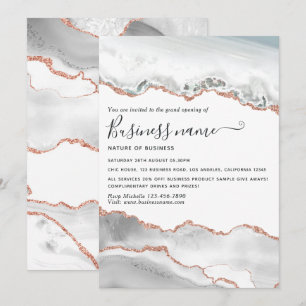 White en Roos Gold Agate Grand Opening Invitation Kaart