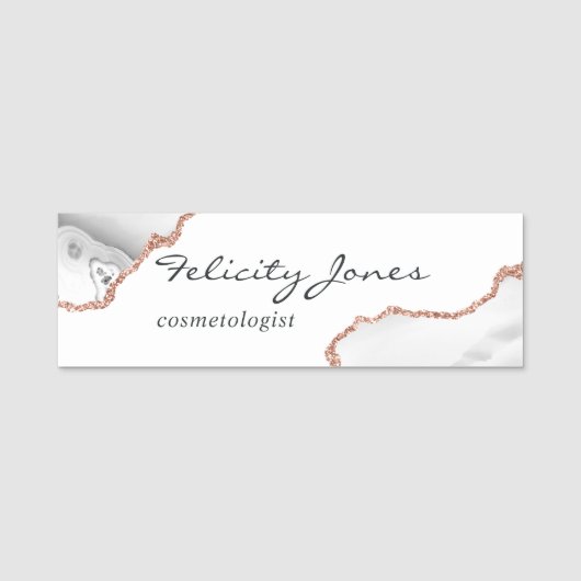 White en Roos Gold Agate Name Tag (Voorkant)