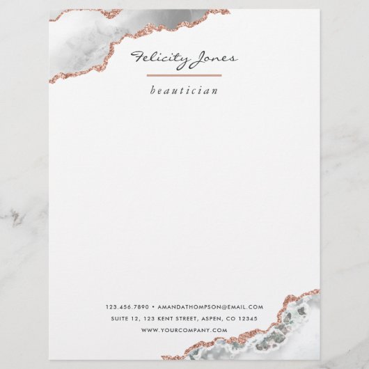 White en Roos Gold Agate Stone Business Briefhoofd (Voorkant)