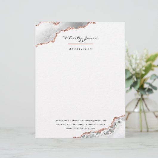 White en Roos Gold Agate Stone Business Briefhoofd