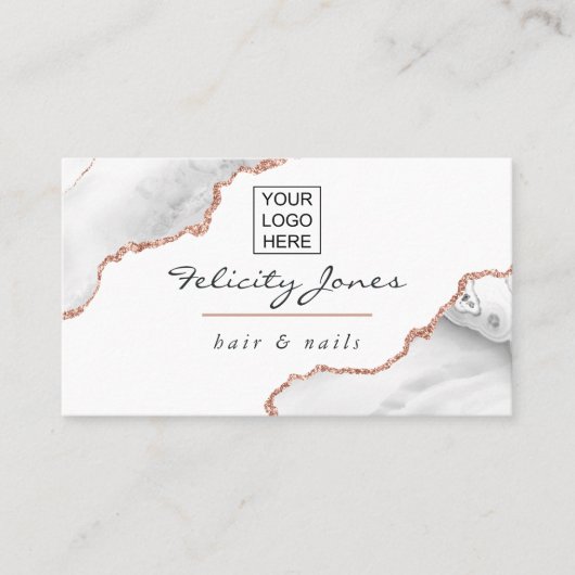 White en Roos Gold Agate Voeg Logo toe Visitekaartje (Voorkant)