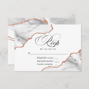 White en Roos Gold Agate Wedding RSVP Kaart