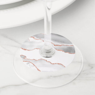 White en Roos Gold Agate Wijnglaslabel